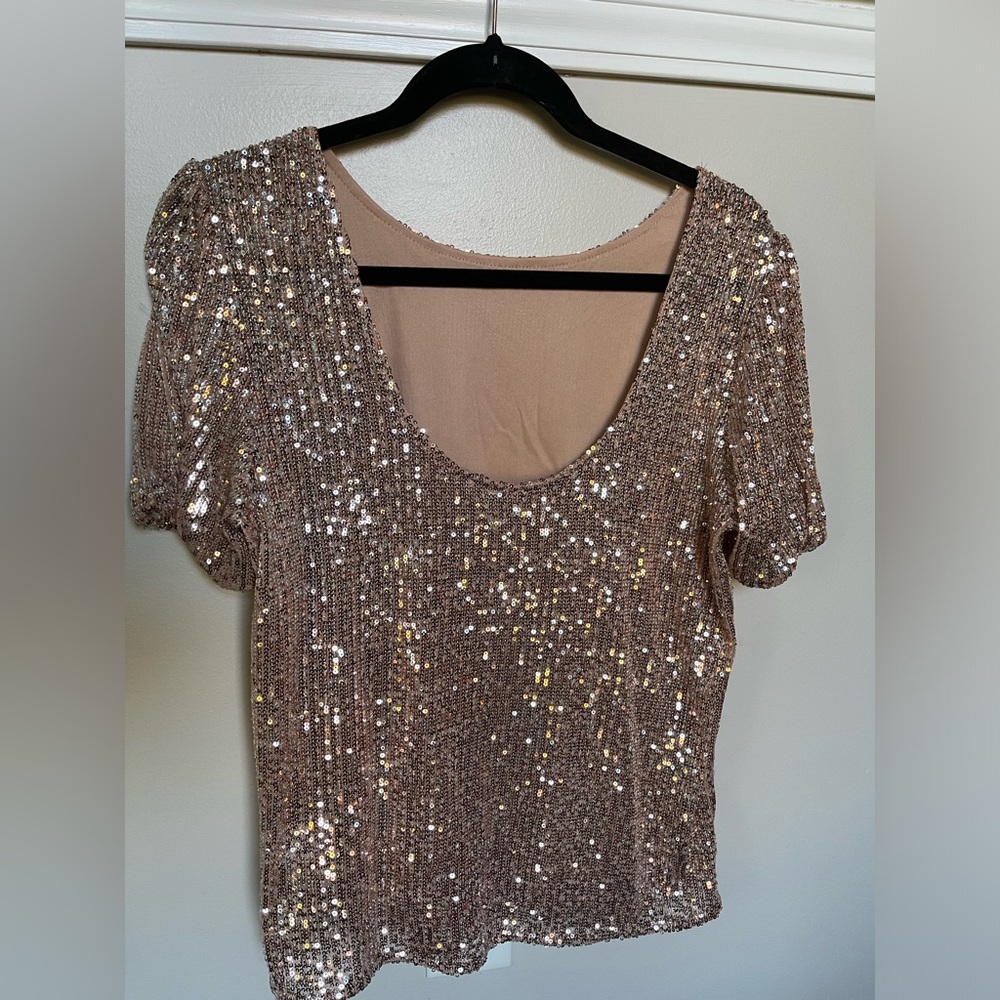 S.C. Society Rose gold sequin sparkly low back top M